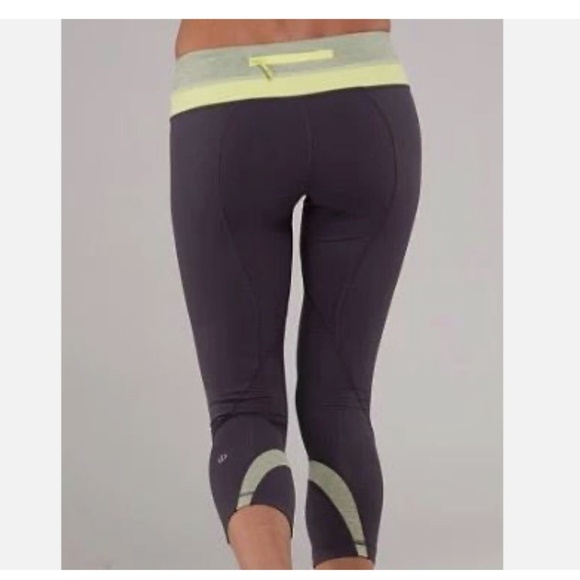 LULULEMON Run: Inspire Crop II Grey Yellow Stripe Size 6 - Picture 1 of 9